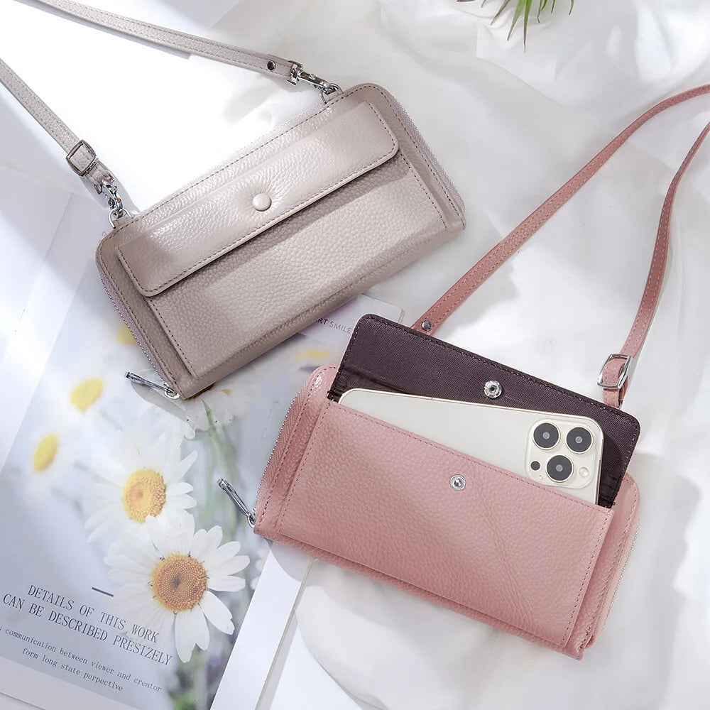 New Women Handbags Female Genuine Leather Shoulder Bags Multi Functional Large Capacity Crossbody Bags Touch Screen Phone Bag