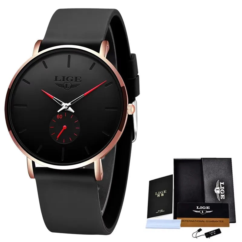 LIGE New Fashion Mens Watches Top Brand Luxury Sports Waterproof Simple UltraThin Quartz Watch Man Clock Relogio Masculino+Box