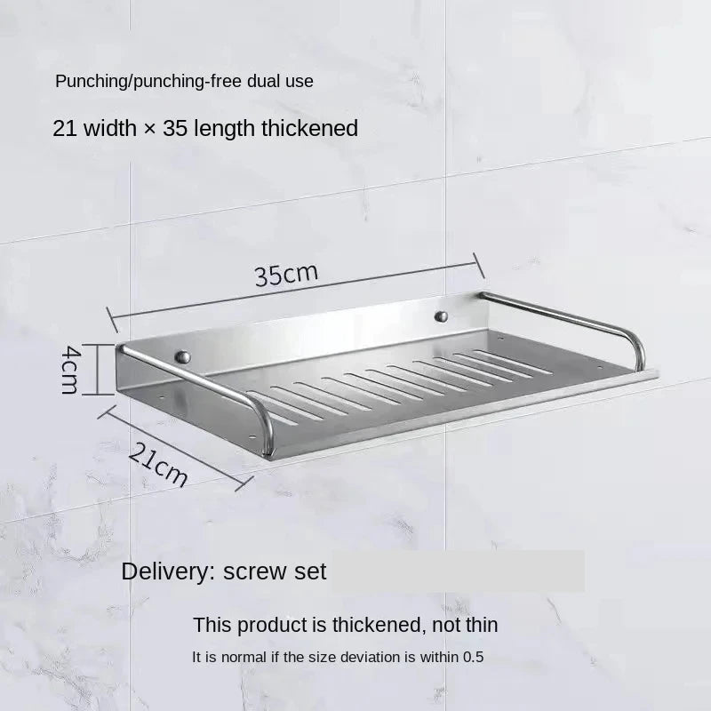 Bathroom Shelf Organizer Storage Wall Mounted Shelves Kitchen Shower Rack Stainless Steel Shampoo Holder Drain Water Accessories