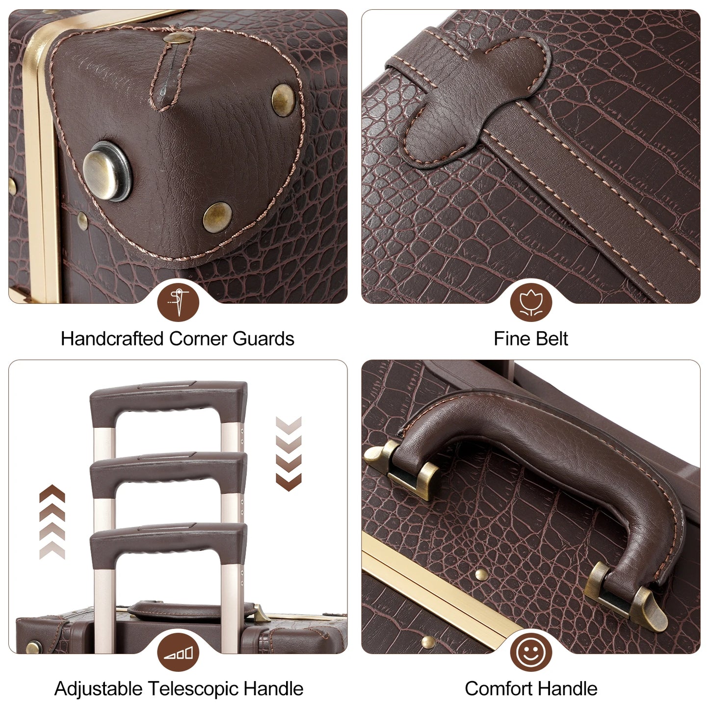 urecity Vintage Luggage Set 2 Piece Retro Trolley Luggage Bag Travel Luggage set with Spinner Wheels, TSA Lock and Handbag