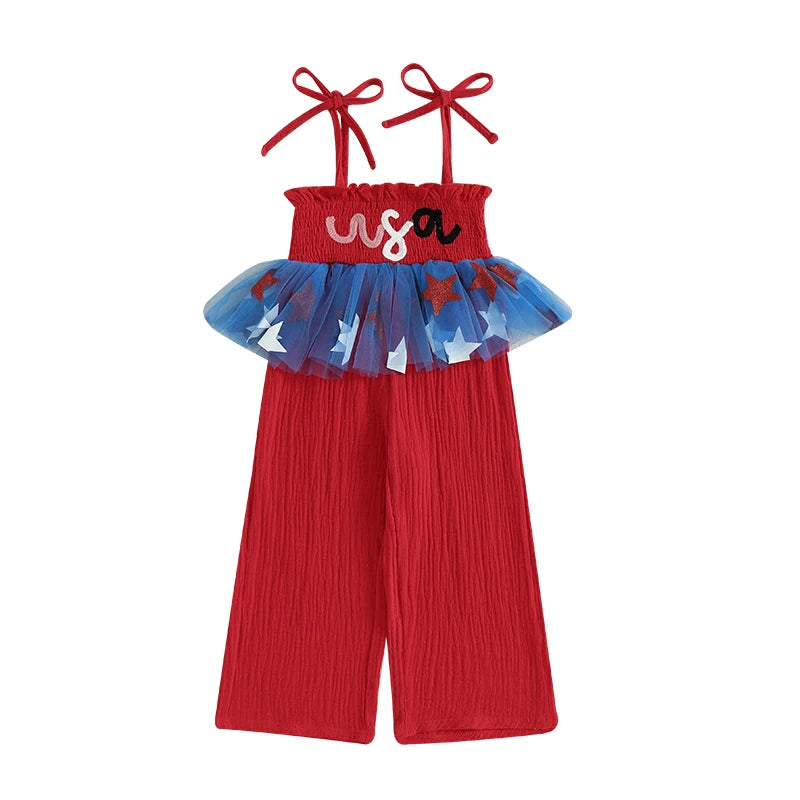 Toddler 4th of July Romper American Flag Print Sleeveless Jumpsuit Baby Independence Day Outfit Patriotic Clothes for Girls