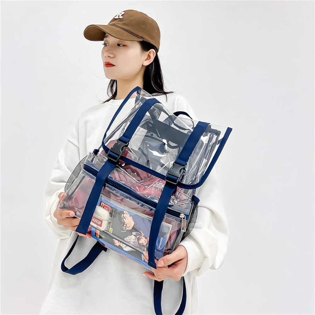 Transparent PVC Laptop Backpack Waterproof Casual Book Bags Large Capacity Simple Portable See Through Solid Clear for Women Men