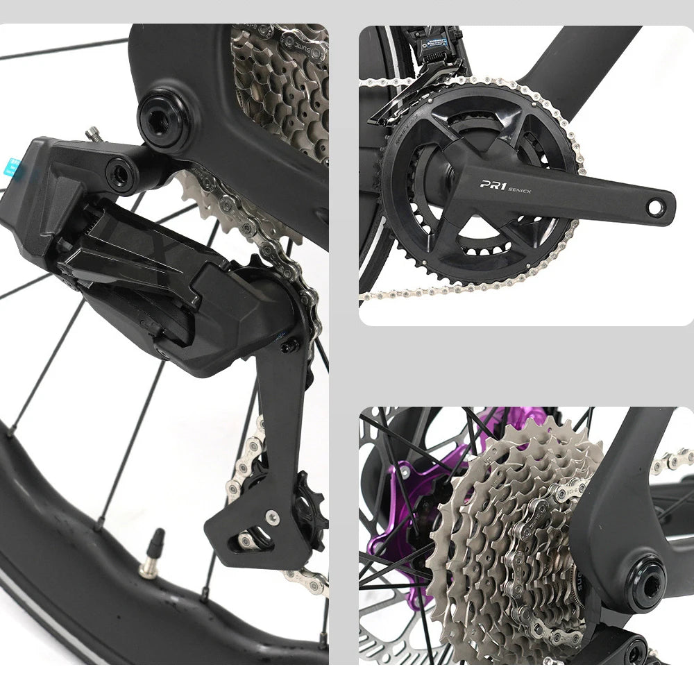 TWITTER Full Carbon Light Weight Road Bike Wireless WheelTop EDS 24S Racing Bicycle 4-Piston Disc Brake With 50mm Carbon Wheels