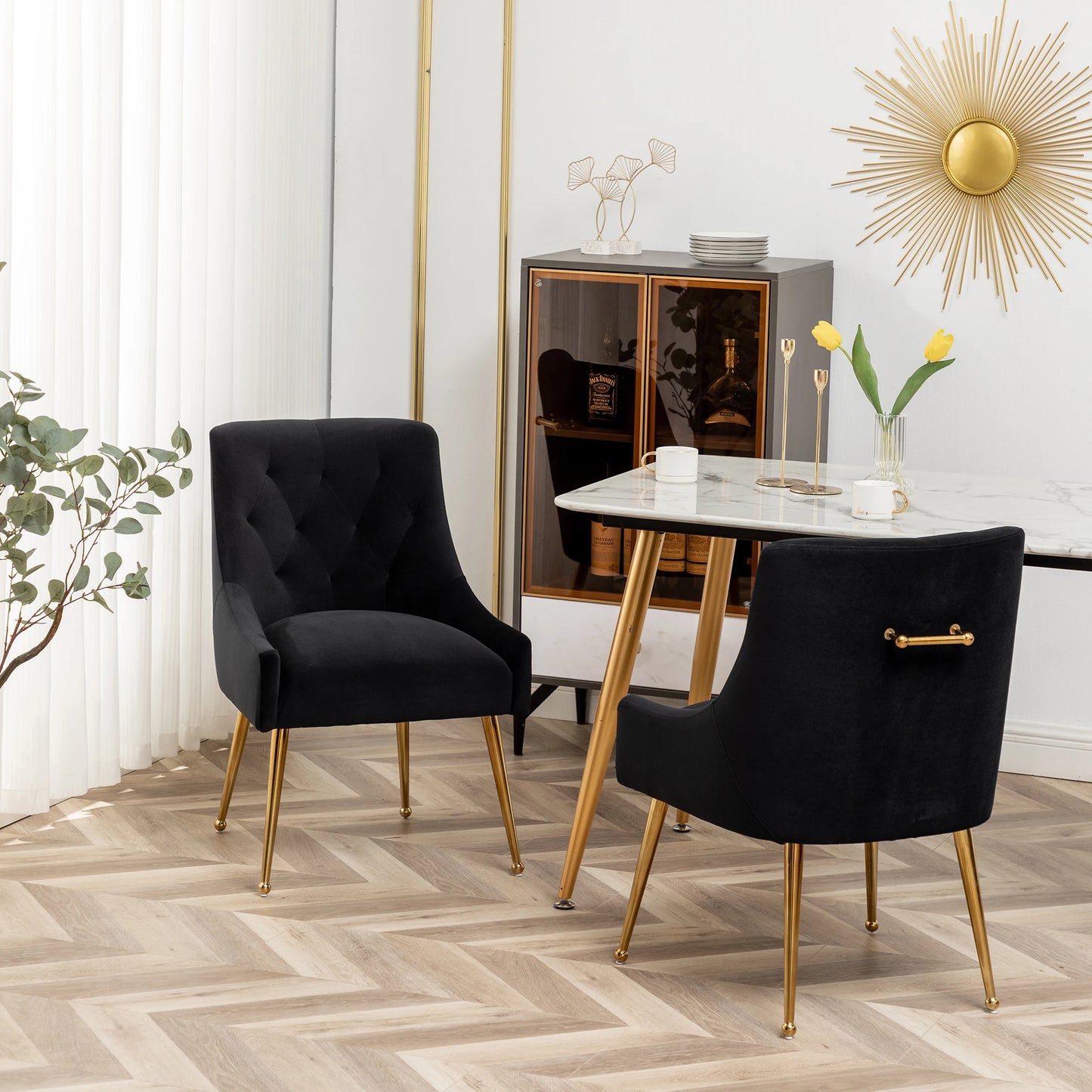 SEYNAR Modern Dining Chairs Set of 2, Upholstered Accent Chair Tufted Back Armless Chair with Back Pull