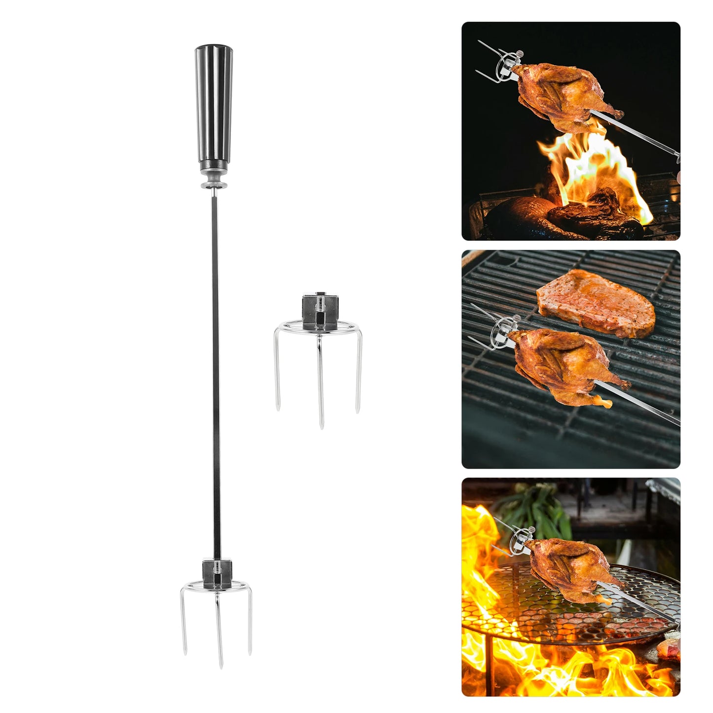 Stainless Steel Rotating Grill Spit Fork for Oven Roast Chicken BBQ Tool Lightweight Portable Meat Fork Kitchen Gadget Outdoor
