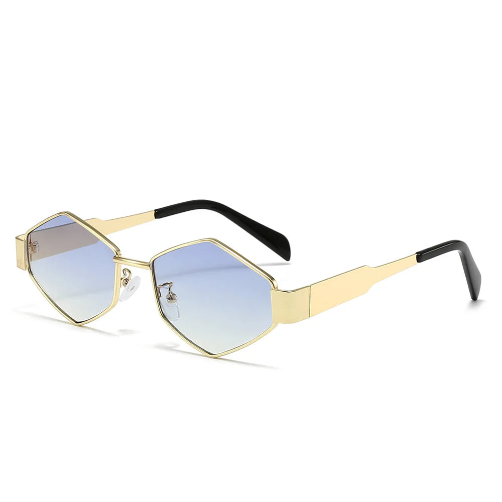 Womens Designer Sunglasses Retro Small Rhombus Frame Arc Oval Frame Sun glasses for Men Metal Mirror Legs Green Lens Luxury