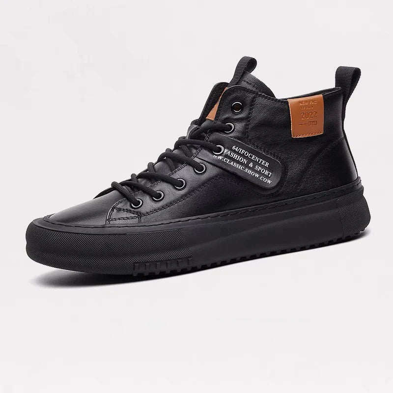 Autumn and Winter New Men's Mid-Top Sports Casual Shoes, Men's Boots, Winter Warm Leather Shoes, Versatile White Shoes, Thick-Soled Fashion Short Boots, Men's Fashion Sneakers