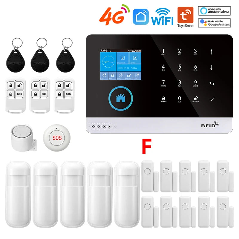 Wireless Security-Protection WiFi+GSM/4G&2G Smart Home&Tuya App Alexa Home Security Alarm System 433Mhz Remote Operation