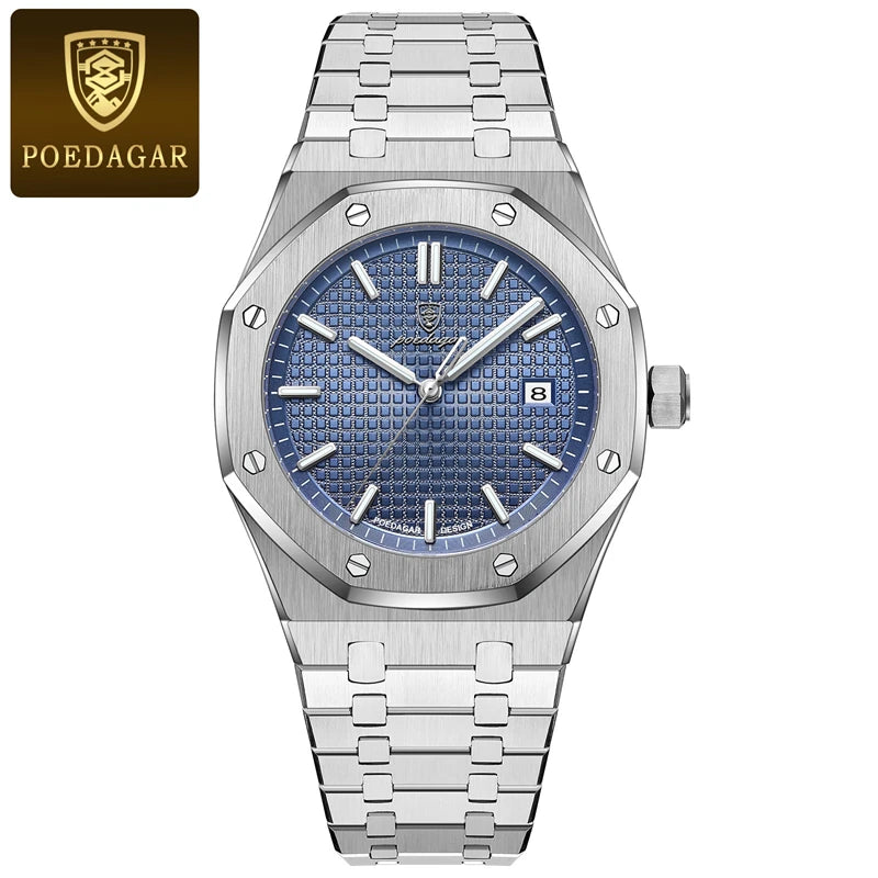 POEDAGAR Luxury Square Man Quartz Watch Waterproof Luminous Date Men's Watch High Quality Stainless Steel Business Men Watches