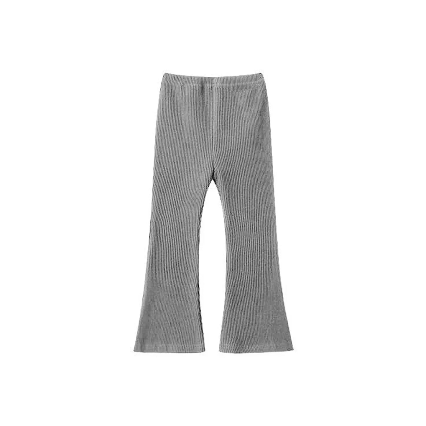 2025 Fashion Kids Girls Cotton Ribbed Flared Pants Spring Autumn Sweet Elasticity Slim Solid Color Trousers Leisure Pants 3-7Y