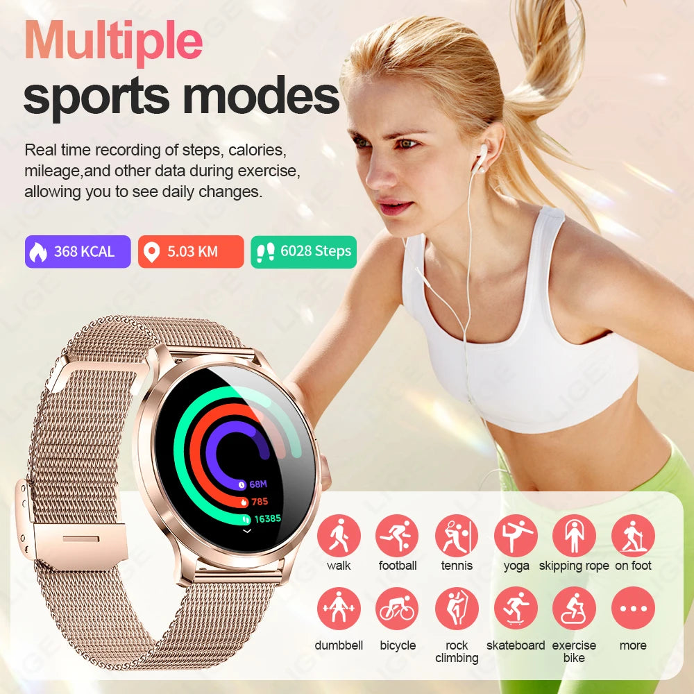 LIGE New Smart Watch Women Ultra-thin AMOLED HD Screen Sport Fitness Bracelet Custom Watch Face Bluetooth Call Luxury Smartwatch
