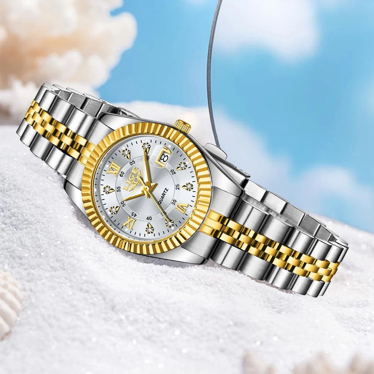 LIGE Fashion Woman Watch Stainless Steel Waterproof Auto Date Elegant Ladies Wristwatch Luxury Original Quartz Watch for Women