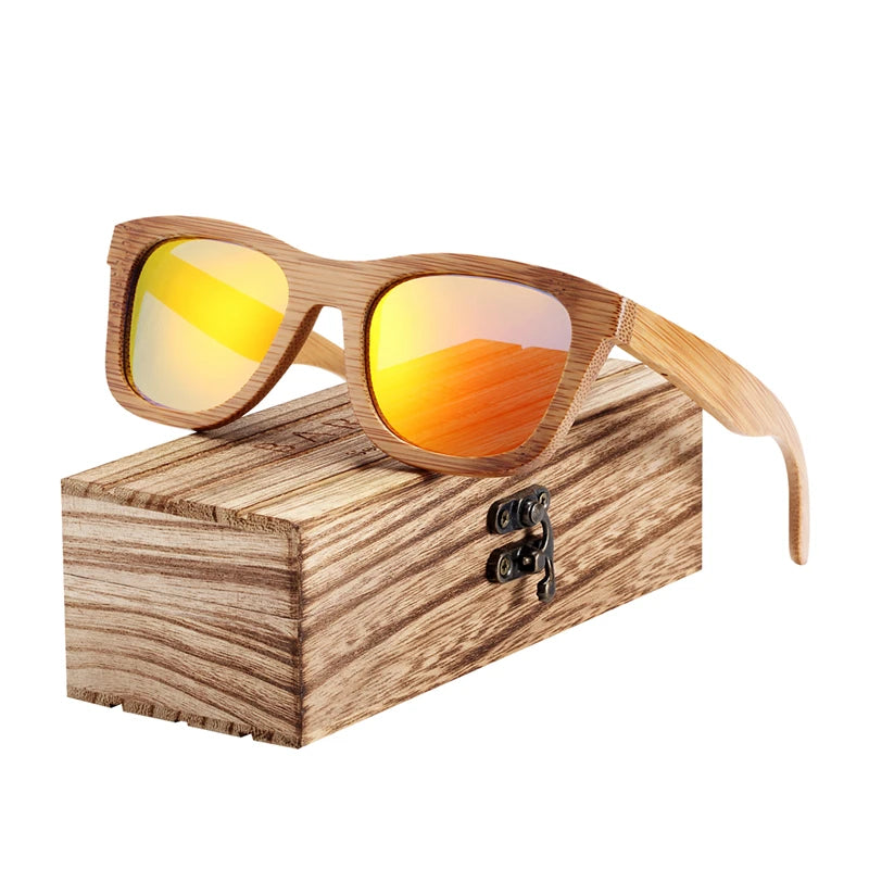 Bamboo Sunglasses Men Retro Vintage Wood Sun Glasses Women Polarized Mirror Coating Lenses Eyewear