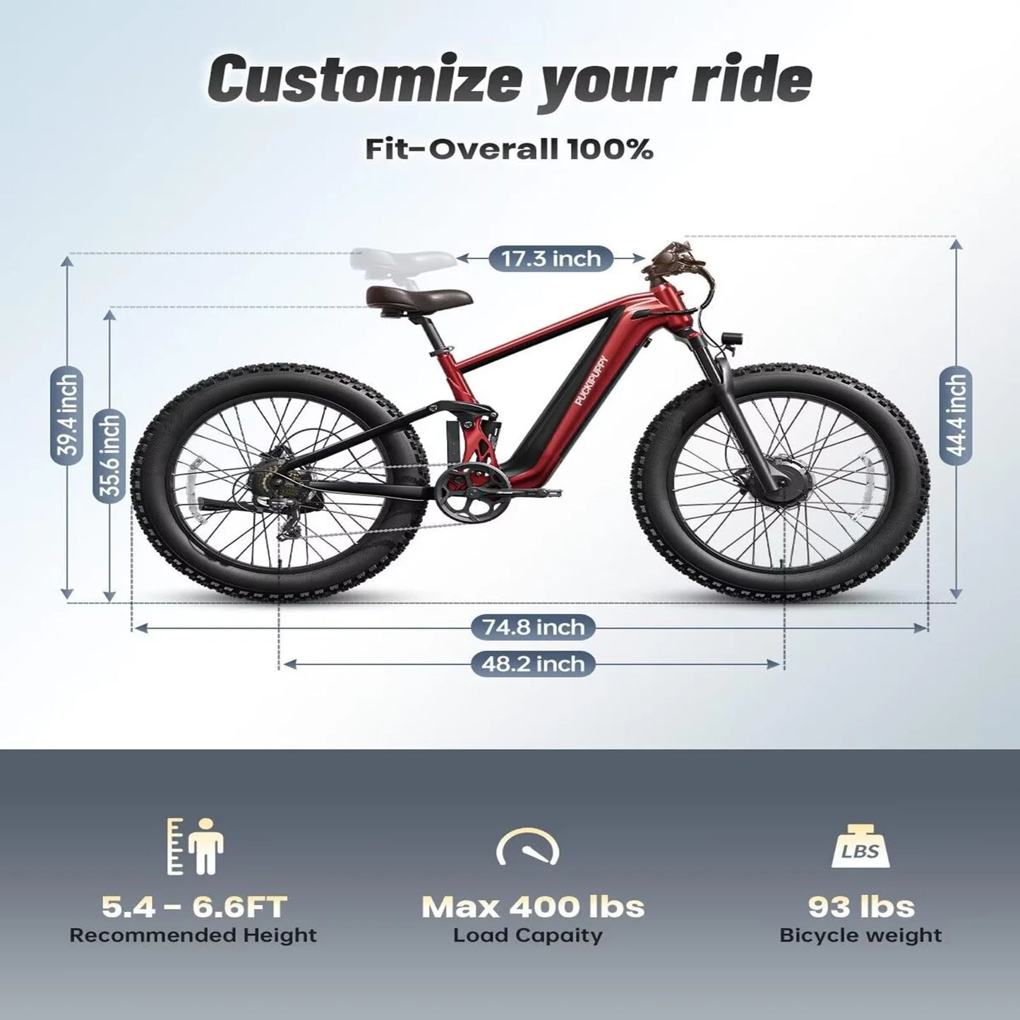 PUCKIPUPPY Golden Retriever Pro Dual Motor Electric Bicycle 1600W 48V 20AH Battery Electric Bike With Torque Sensor E Bike