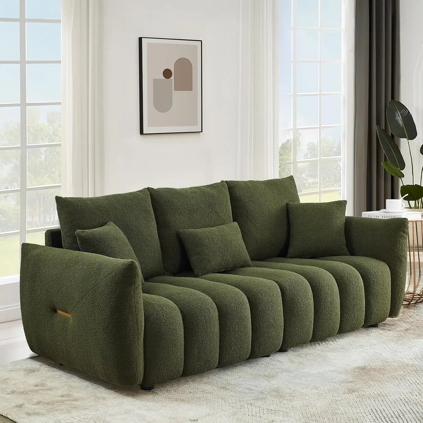82" Modern Sofa Couch, Comfy Deep Seat Teddy Cloud Sofa, Upholstered 3-Seater Boucle Couch, Oversized Loveseat Living Room Sofas
