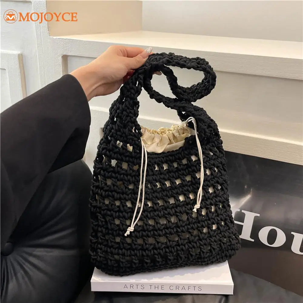Women's Knitted Shoulder Bag Large Capacity Lightweight Braid Underarm Bags Summer Handmade Crochet Tote Bags Weaving Beach Bags
