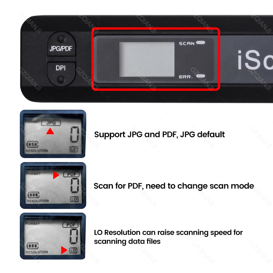IScan Portable Scanner Mini Handheld Document Scanner A4 Book Scanner for JPG and PDF Format 300/600/900 DPI
