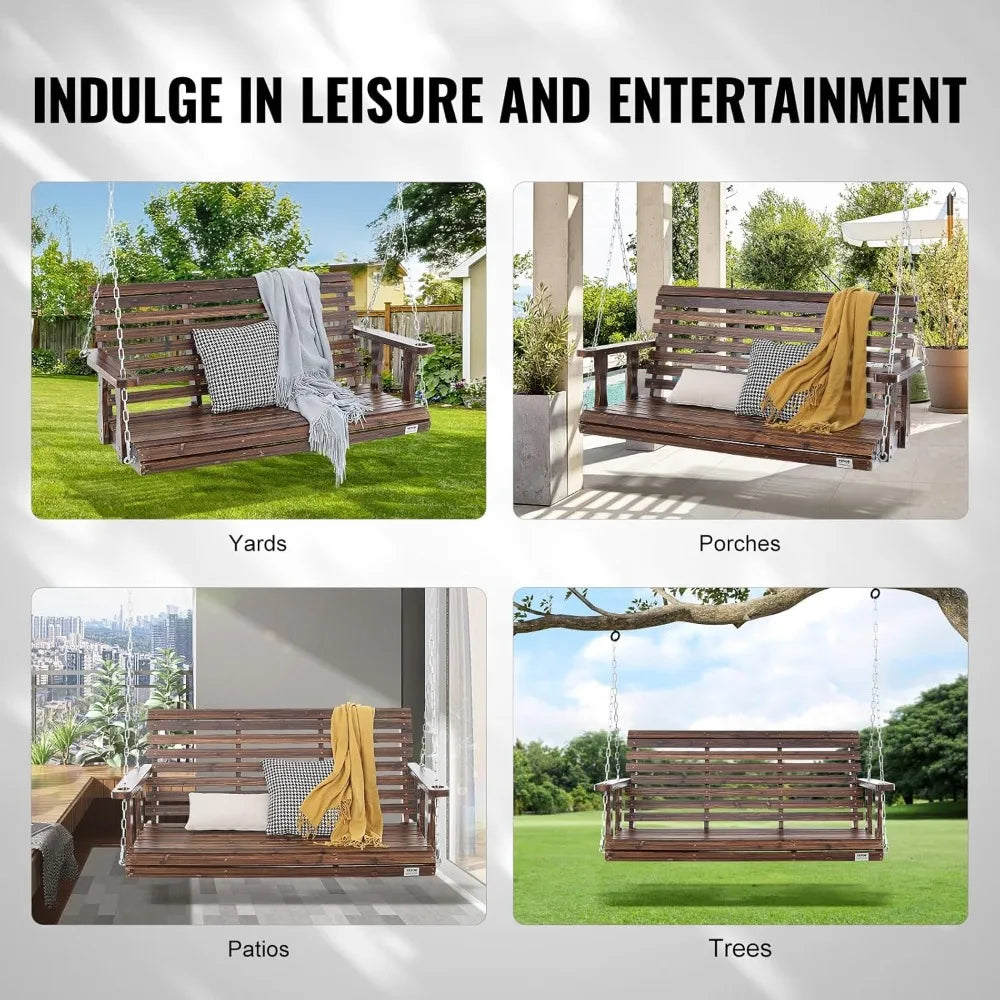 Wooden Porch Swing 4.5 ft, Patio bench swing for Courtyard & Garden, Upgraded 880 lbs Strong Load Capacity, Heavy Duty Swing