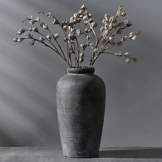 Large Ceramic Rustic Vase, 11 inch Minimalist Decorative Farmhouse Tall Vase for Home Decor, Living Room, Shelf Decor
