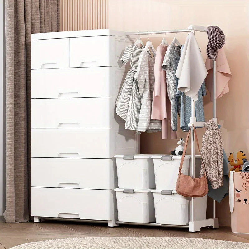5/6-Tier White Wardrobe with Extendable Hanger - Large Space & Partitioned Storage Wardrobe for Bedroom, Dormitorie