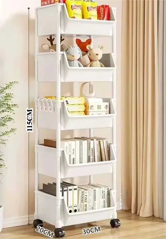 Trolley Bookshelf - Multifunctional Storage Rack with Narrow Design.  Kitchen Corners,  Bathroom and Living Room Storage,