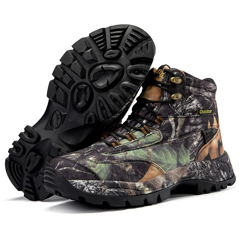 Men's High Top Camouflage Hunting Boots Breathable Tactical Shoes Outdoor Hiking Wear-Resistant Waterproof Mountaineering Boots