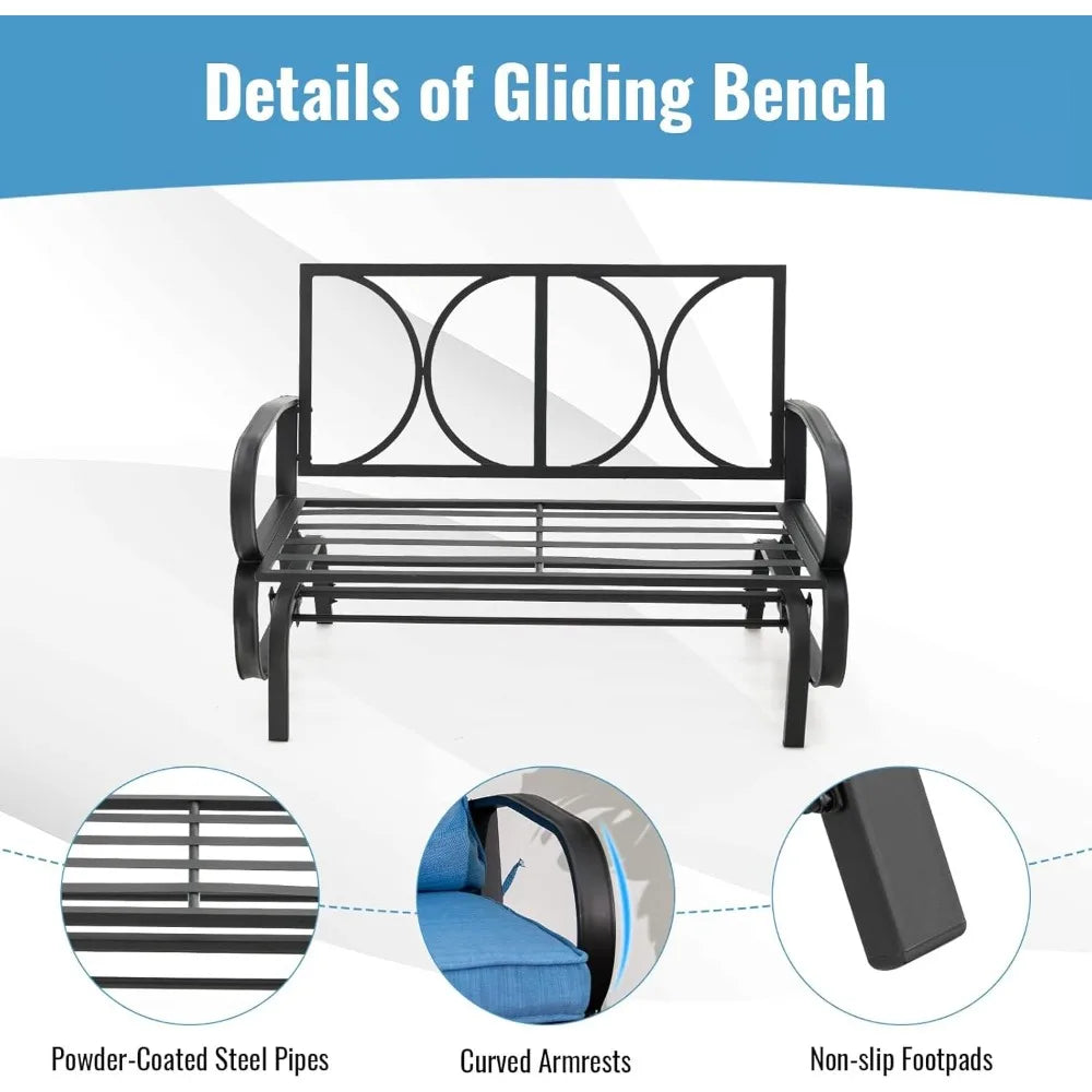 2-Person Outdoor Glider Bench, Patio Double Swing Rocking Chair with Cushions, Steel Frame Garden Loveseat Relax Gliding