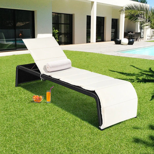 GOFLAME Outdoor Rattan Reclining Chair Patio Chaise Lounge Wicker Sofa Sun Bed W/Cushion