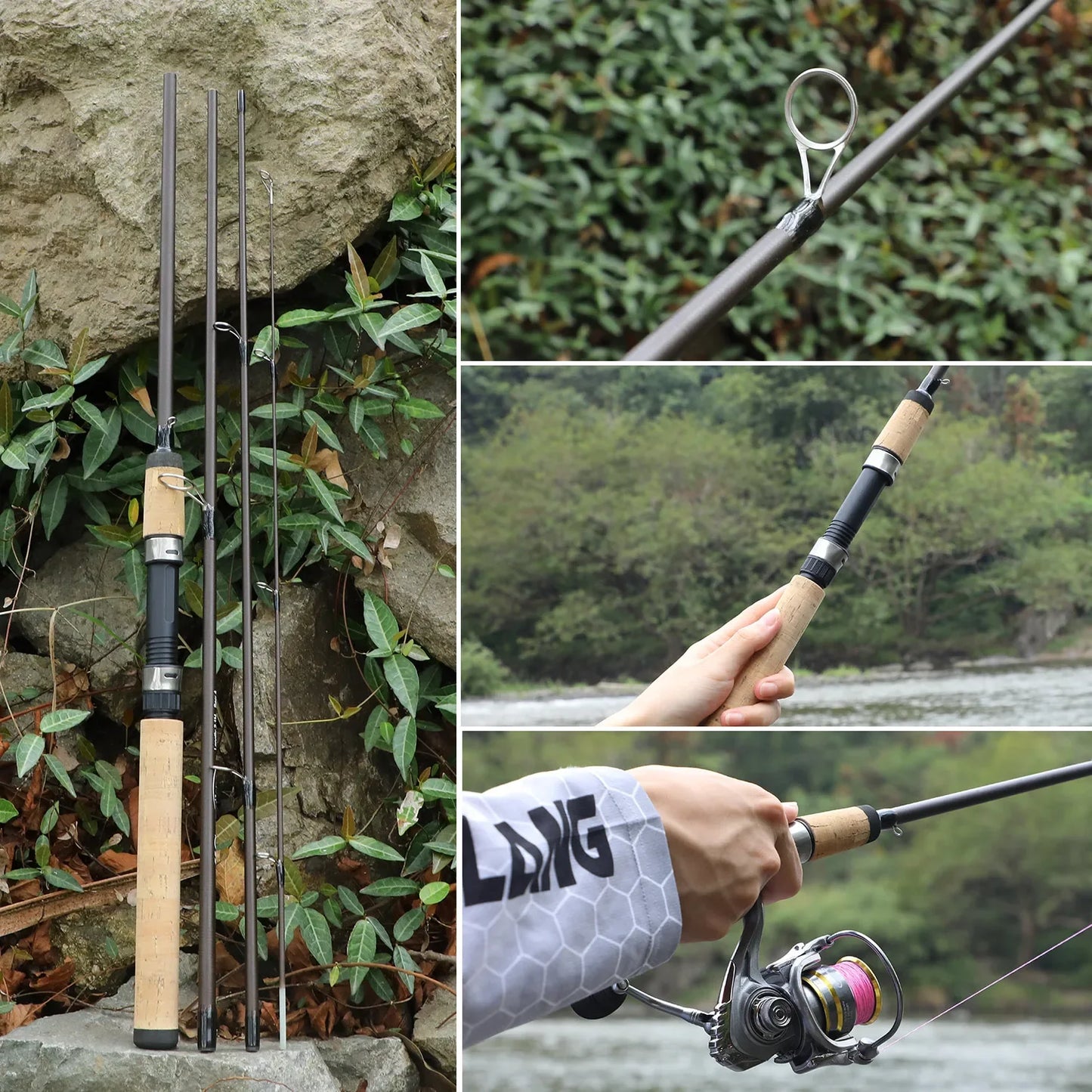 Sougayilang 2.1m Ultra Light Wooden Handle Spinning Rods Casting Fishing Pole Carbon Fibre Bass Trout Rods Cork Handle Pole