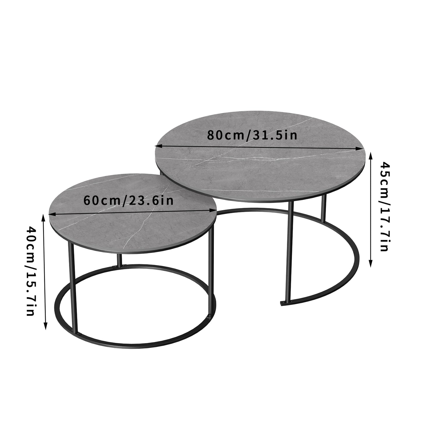 LUVODI Set of 2 Round Nesting Coffee Table Sintered Stone Stacking Marble Side End Table Accent Table for Living Room Apartment