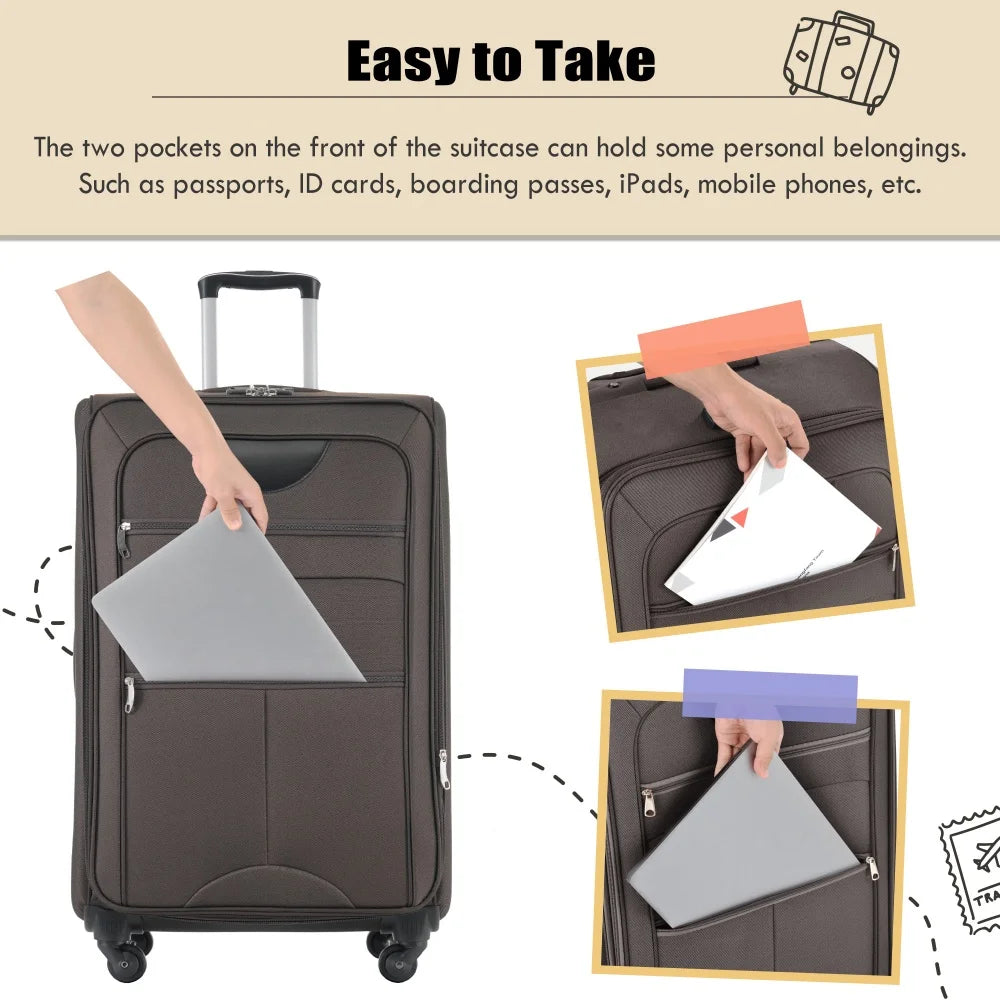 Lightweight Luggage Set 3pcs Expandable Suitcases Duffel Toiletry Bag Spinner Wheels TSA Lock Travel Suitcase Rolling Luggage