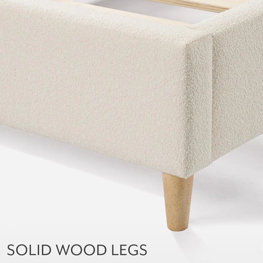 DG Casa Boucle Cloud Bed Frame with Arch Shaped Headboard, Upholstered in Soft Fabric, Platform Bed Frame with Solid Wood Legs -