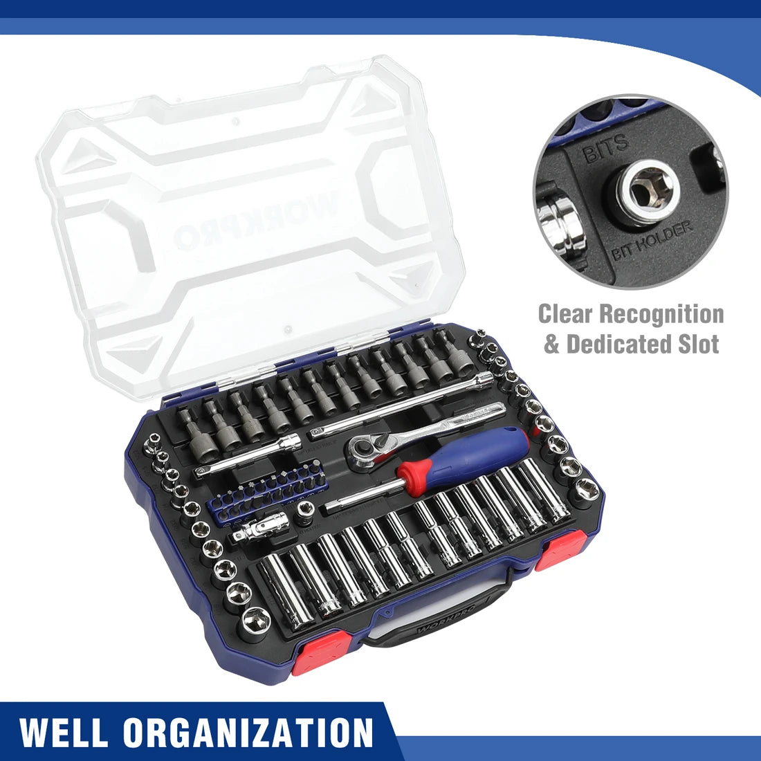 WORKPRO 69PC 1/4" Ratchet Wrench and Screwdriver Bits Set Sockets Set Hex Torque Quick Release Ratchet Wrench Handle Repair Tool
