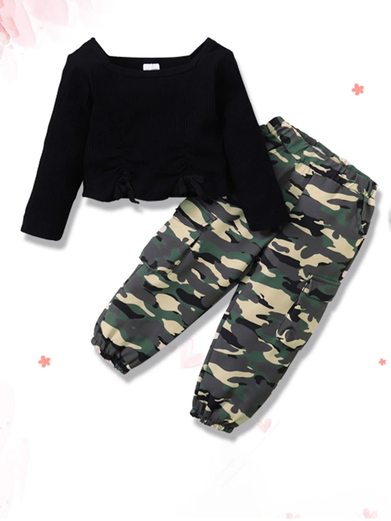 Girls Clothes Size 1-5t Girl Fall Clothes Long Sleeve Square Neck Shirt Top +  Pants Girls Outfit Set