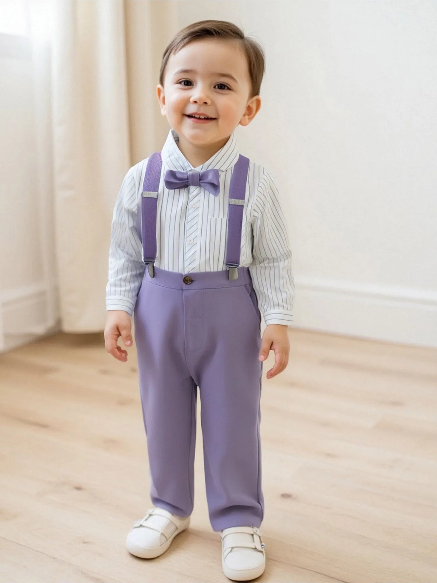 Baby Boy Formal Wear Striped Shirt and Suspender Pants Set for Special Occasions and Photoshoots