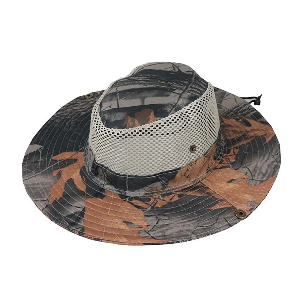 Outdoor Sunhat Hunting Fishing Cap Outdoor Wide Brim Sun Cap Mesh Breathable Camouflage leaves Hat Man Sun Cap