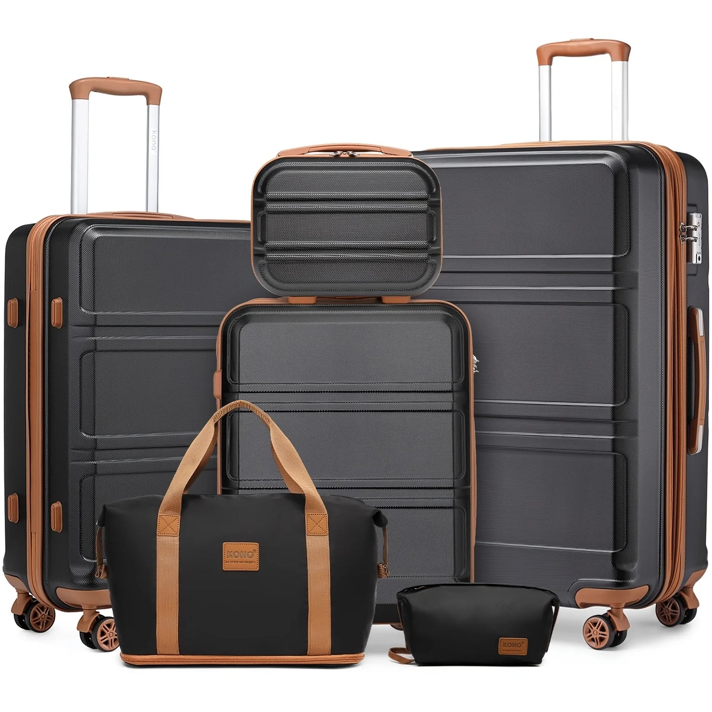 Kono Luxury 6-Piece Luggage Collection - Hardshell Suitcases + Duffel & Cosmetic Case, 20/24/28" Sizes