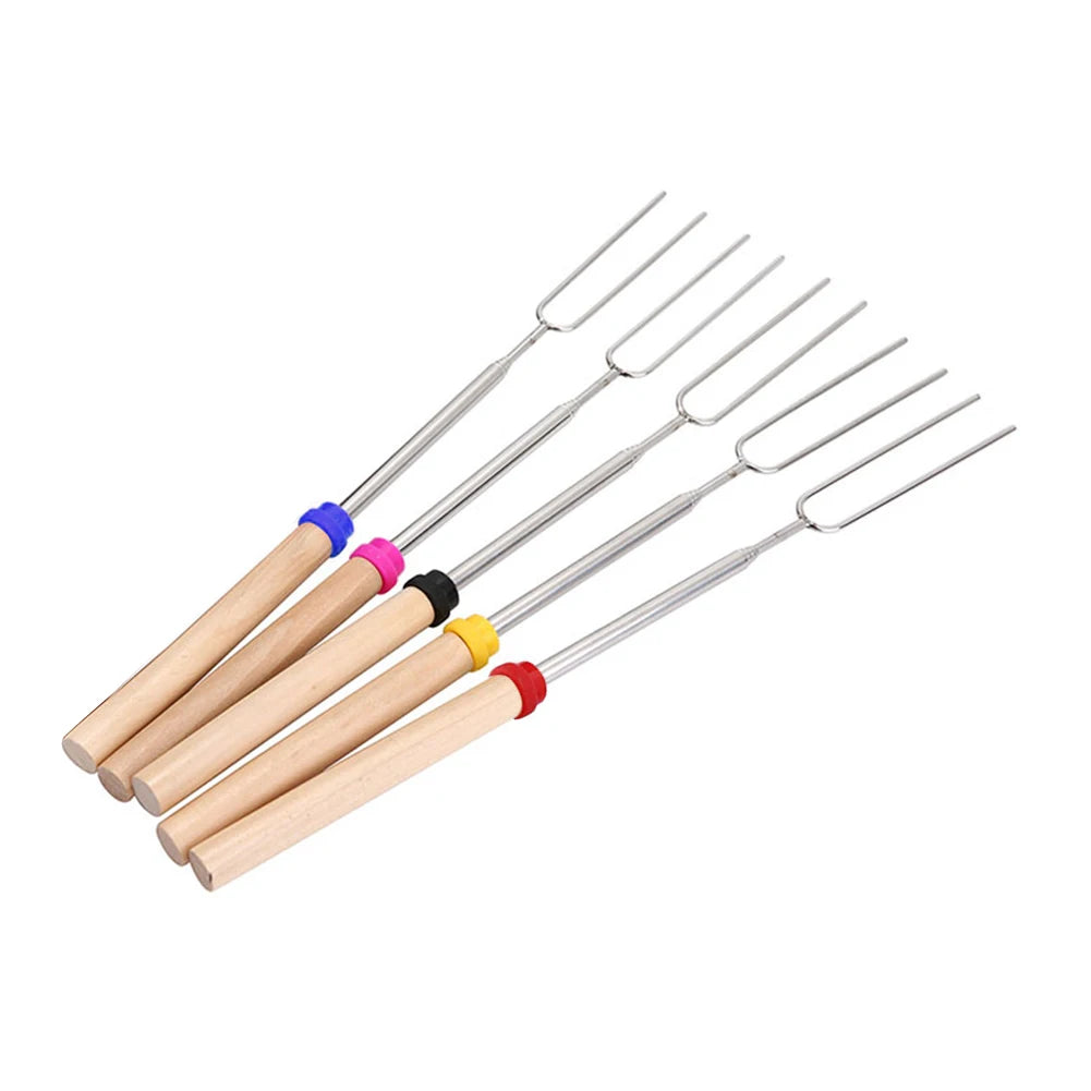 BBQ Fork Barbecue Cookware Outdoor Roasting Sticks Telescopic U-Shaped Camp Tool for Household Kitchen BBQ Supplies