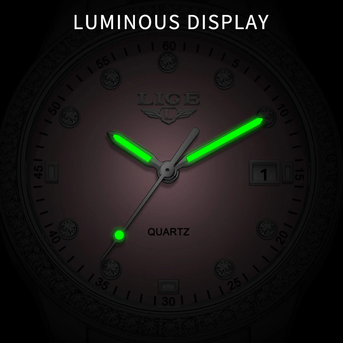 LIGE Original Diamond Dial Quartz Watch for Women Fashion Elegant Ladies Watches Stainless Steel Waterproof Women's Wristwatch