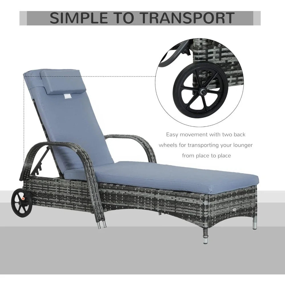 2PC Rattan Sun Lounger Recliner Bed Reclining Chair Patio Garden Outdoor Wicker Weave Adjustable Headrest