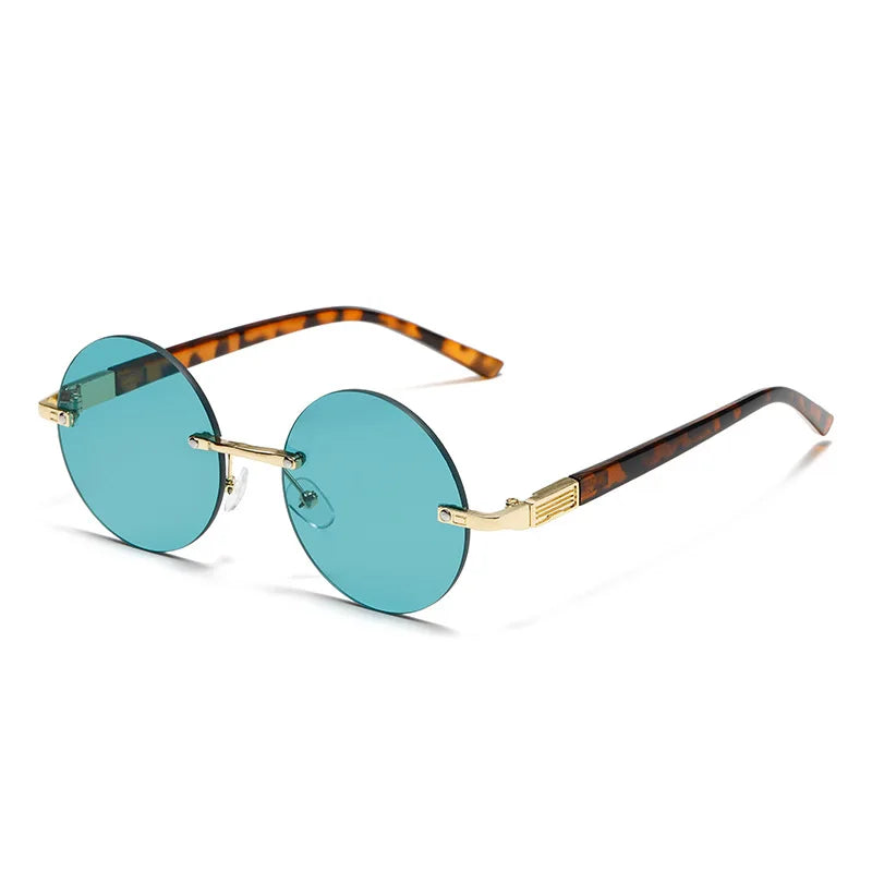 Fashion Classic Rimless Sunglasses Women Men Crystal Dark Green Lens Sun Glasses Retro Round Glasses Outdoor Driving Eyeglasses