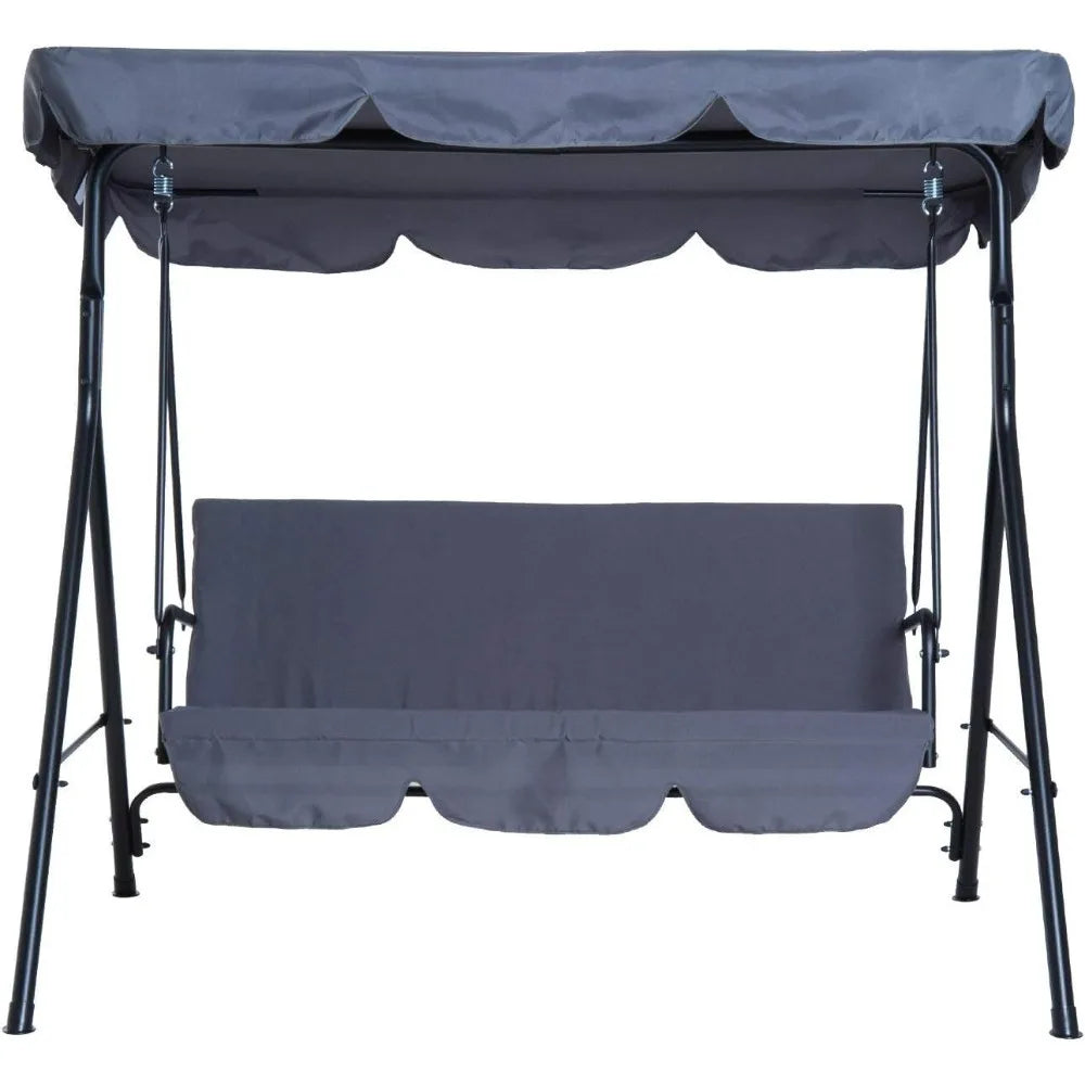 Garden Swing Chair, 3 Seater Canopy Swing Chair Garden Rocking Bench Heavy Duty Patio Metal Seat W/Top Roof, Patio Swing Bench