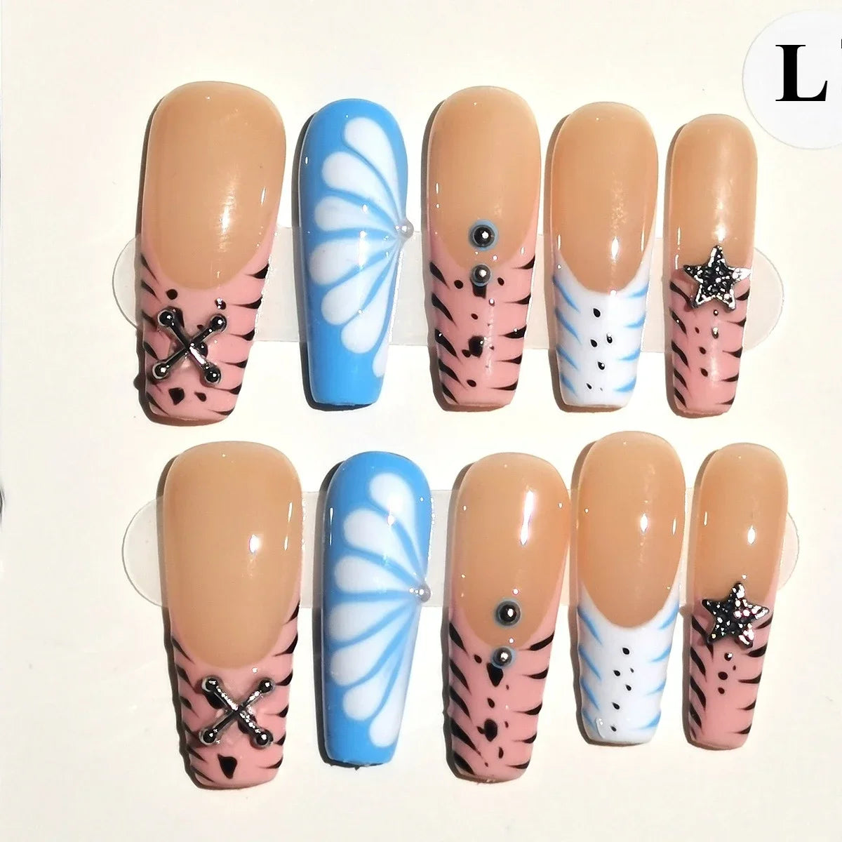 10pcs Handmade Duck Press on Nails Y2K False Nails Leopard Print Fake Nail Tips Short French Design Ins Spice Girl Wearable