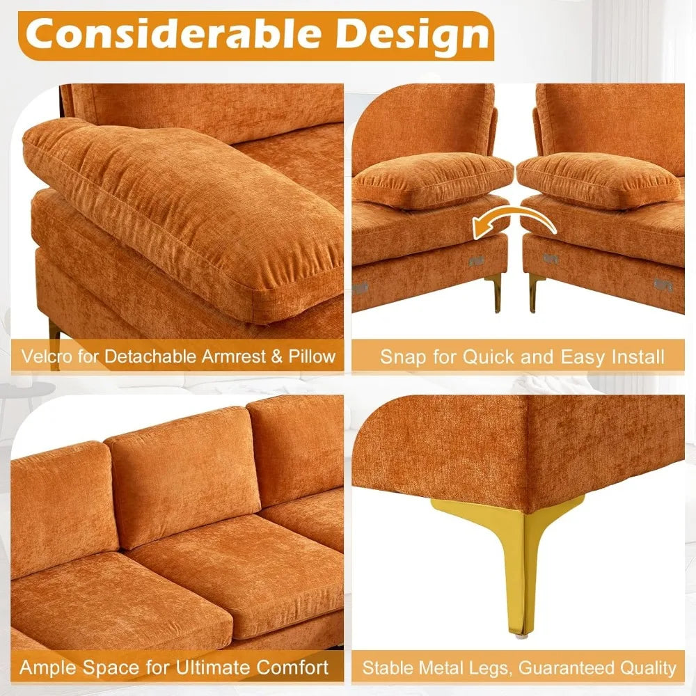 110" Sectional Couches for Living Room,U Shape Couch with Double Chaise, 4-Seat Sofa Set with Chenille Fabric for Home Furniture