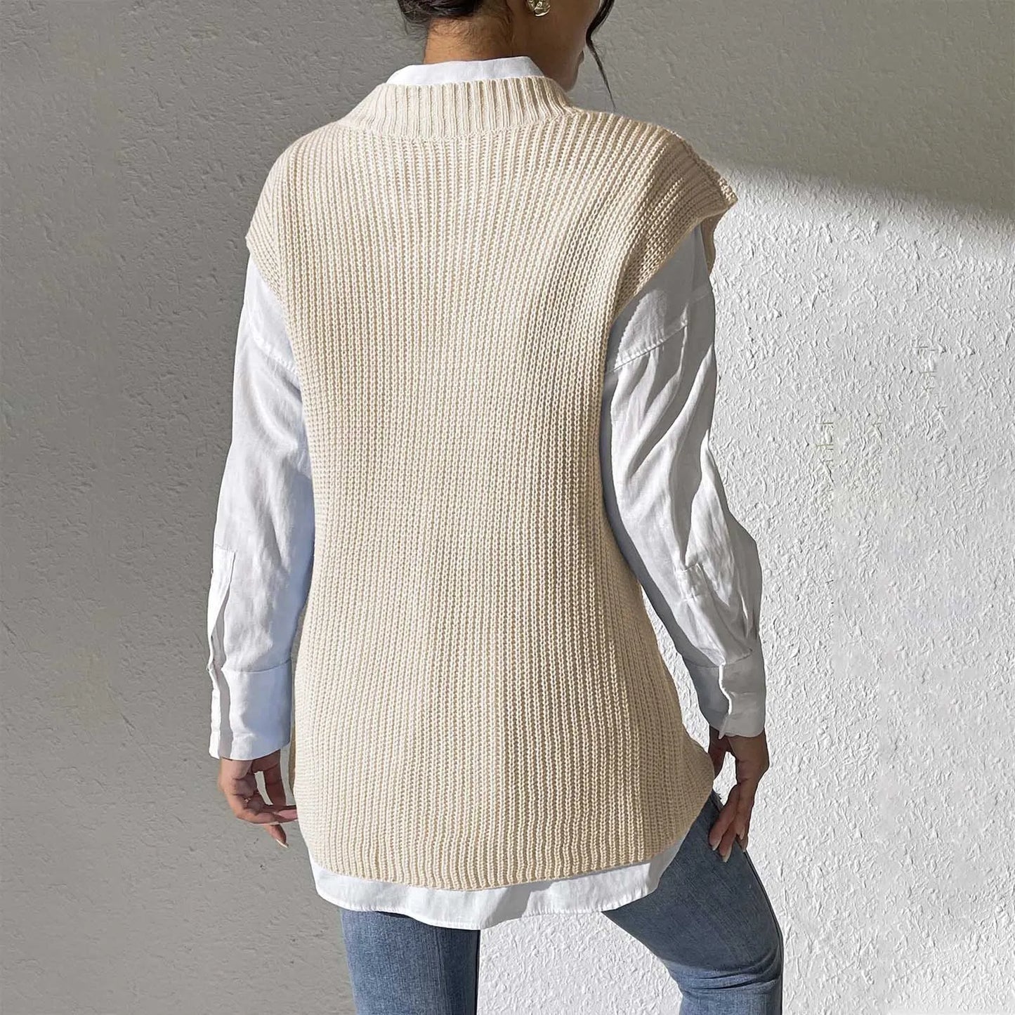 Women's Solid Color Sweater Vest Loose V Neck Pullover Sweaters for Women Graphic Pullover Sweaters for Women Zip Pullover Women