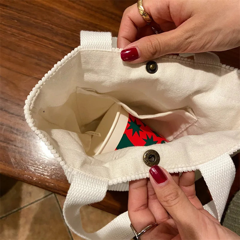 Cute Corduroy Shopper Tote Bag Woman Girls Lady Travel Shopping Cloth Handbags Lunch Bag Small Portable Hand Pouch Bag Organizer