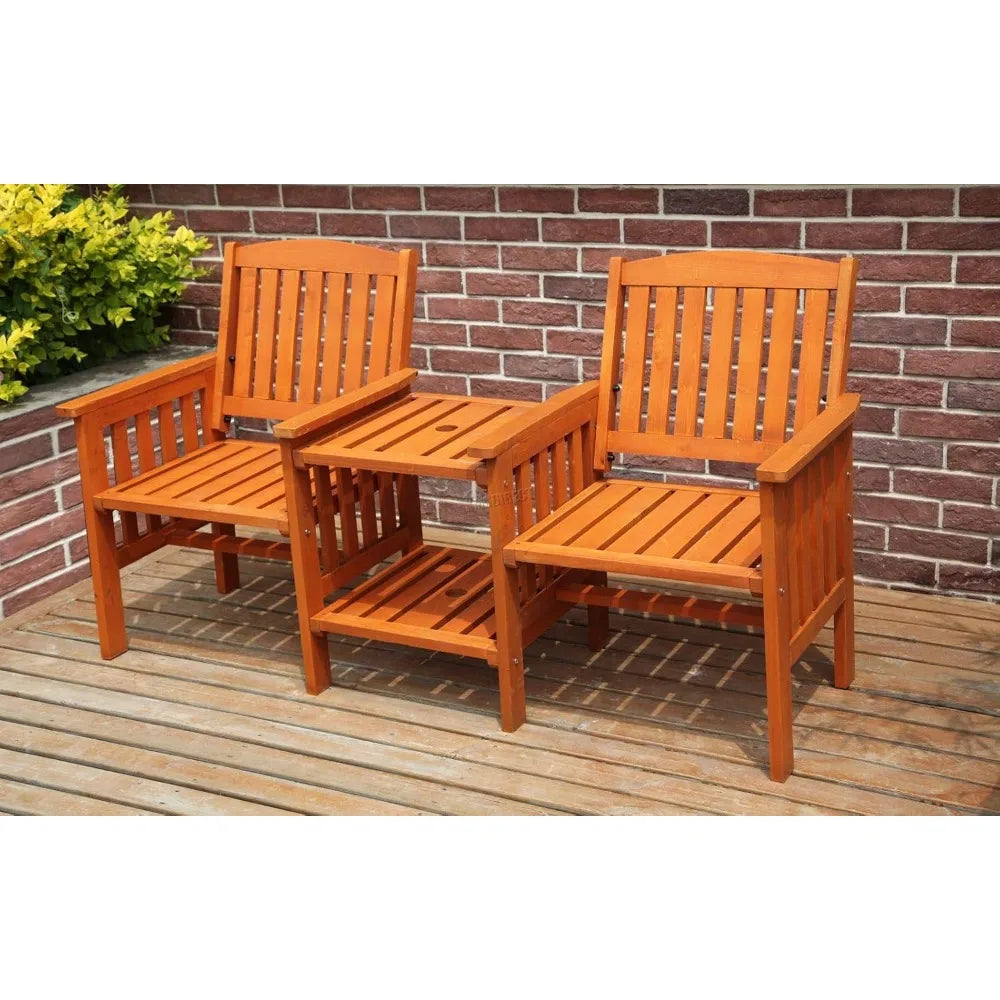 Outdoor Garden Love Duo Seat Patio Bench Couples Companion Yard 2 Seater Chair Twin With Table Set Parasol Hole Pool