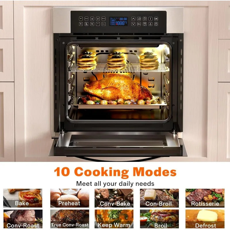 Empava 24" 10 Cooking Functions W/ Rotisserie Electric LED Digital Display Touch Control Built-in Convection Single Wall Oven