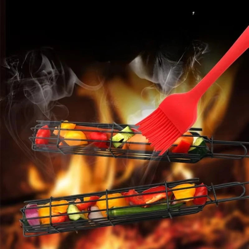 Barbecue Grill Stainless Steel Non-Stick Grill Basket with Handle BBQ Roast Rack for Home Outdoor Picnic Kitchen Dining Tools