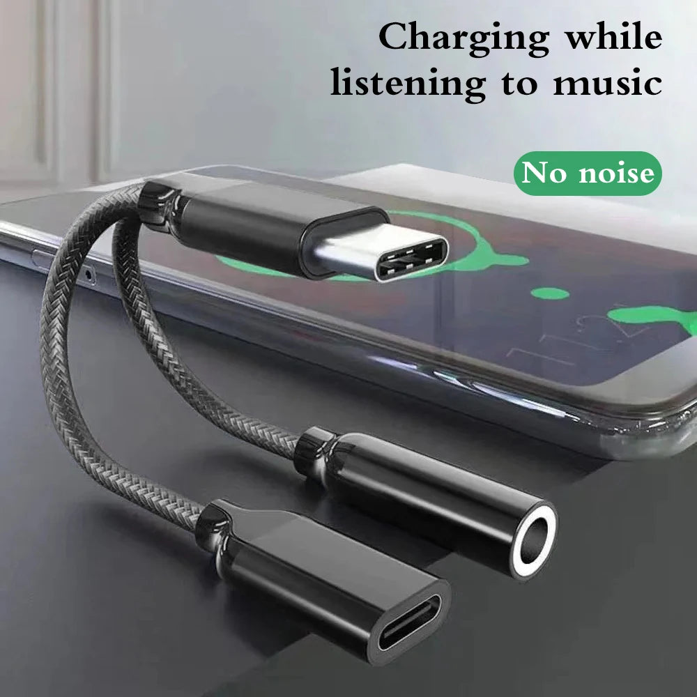 Nylon 2 In 1 Type-C To 3.5 mm Charger Headphone Audio Jack USB C Cable Type-C To 3.5mm Connector Adapter For Mobile Phone